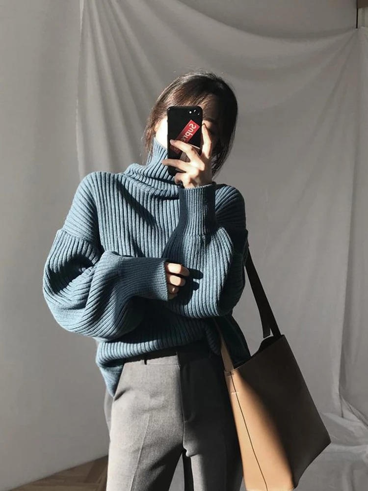 Jersey de cuello alto extragrande con forro grueso para mujer | Ideal para otoño/invierno