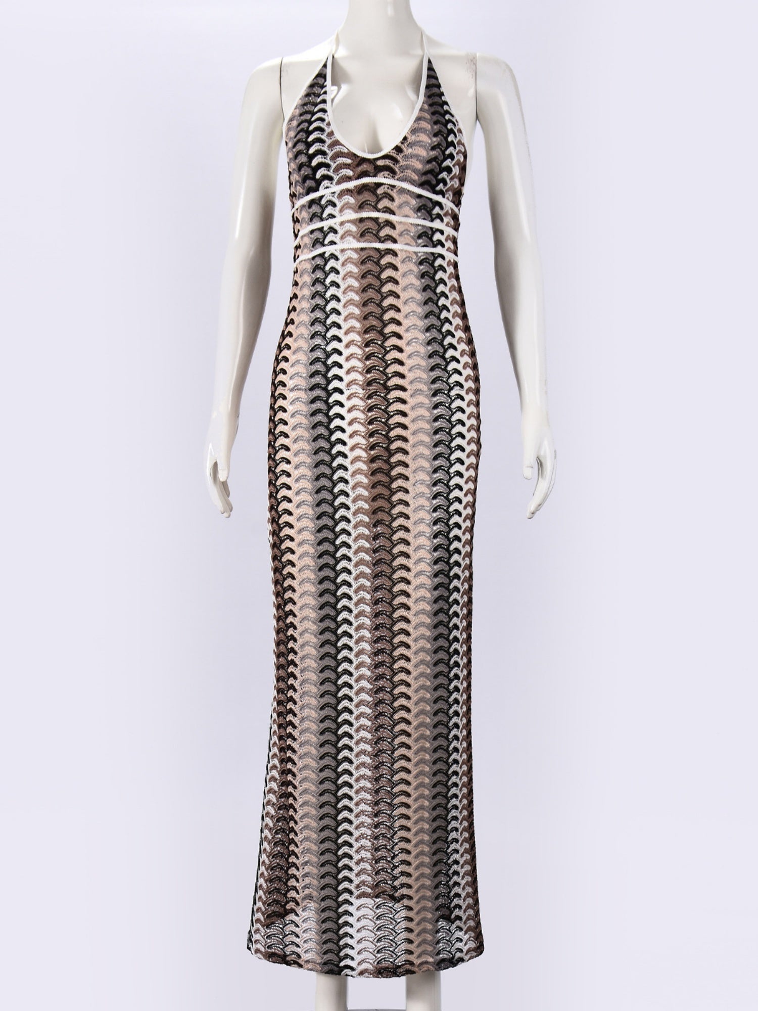 Striped Color Blocking Halter V-neck Maxi Dresses
