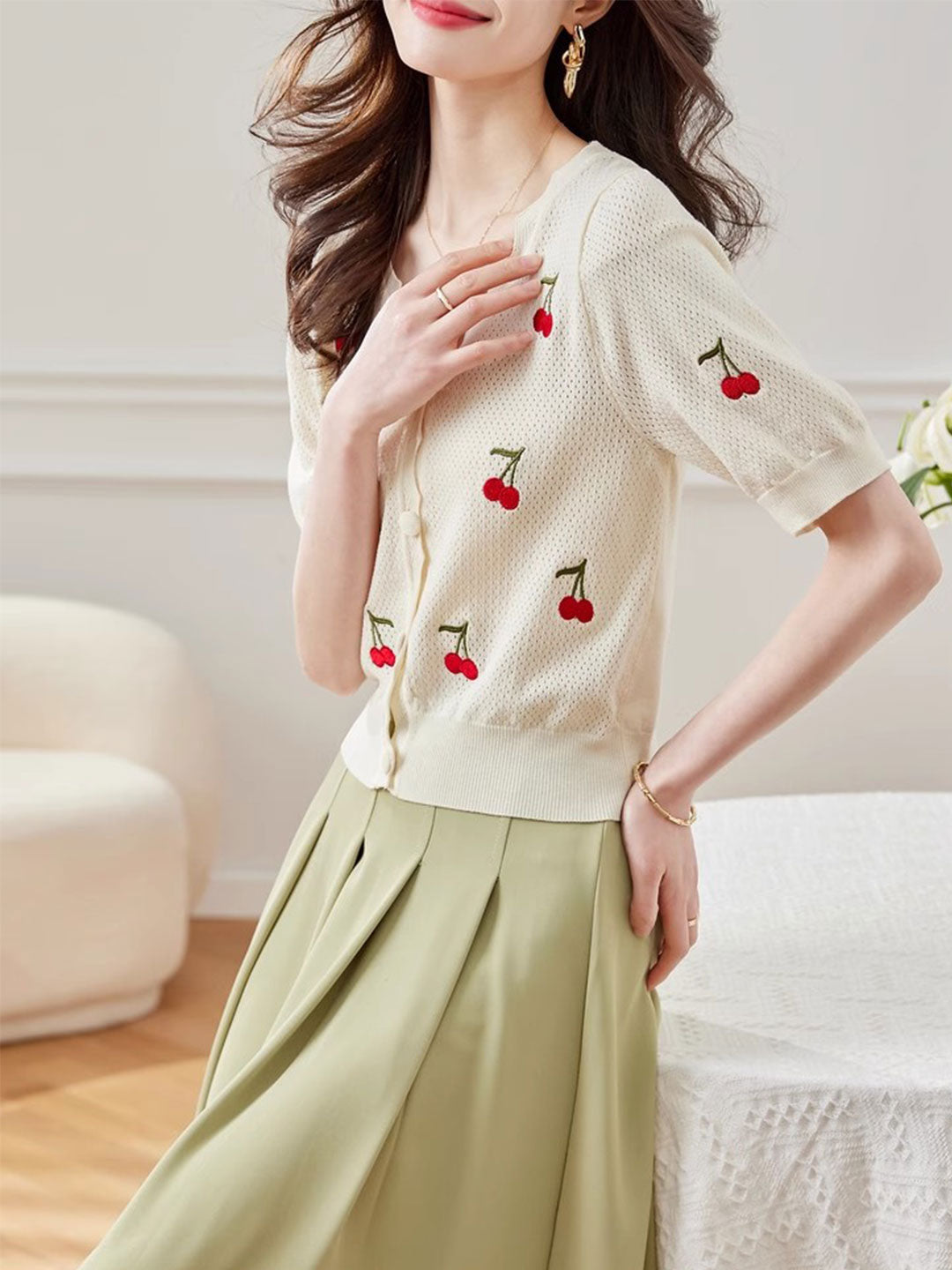 Natalie Classic Embroidered Hollowed Knitted Top