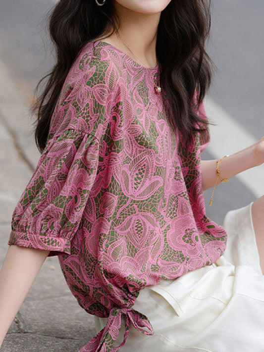 Madison Loose Crew Neck Latern Sleeve Drawstring Top