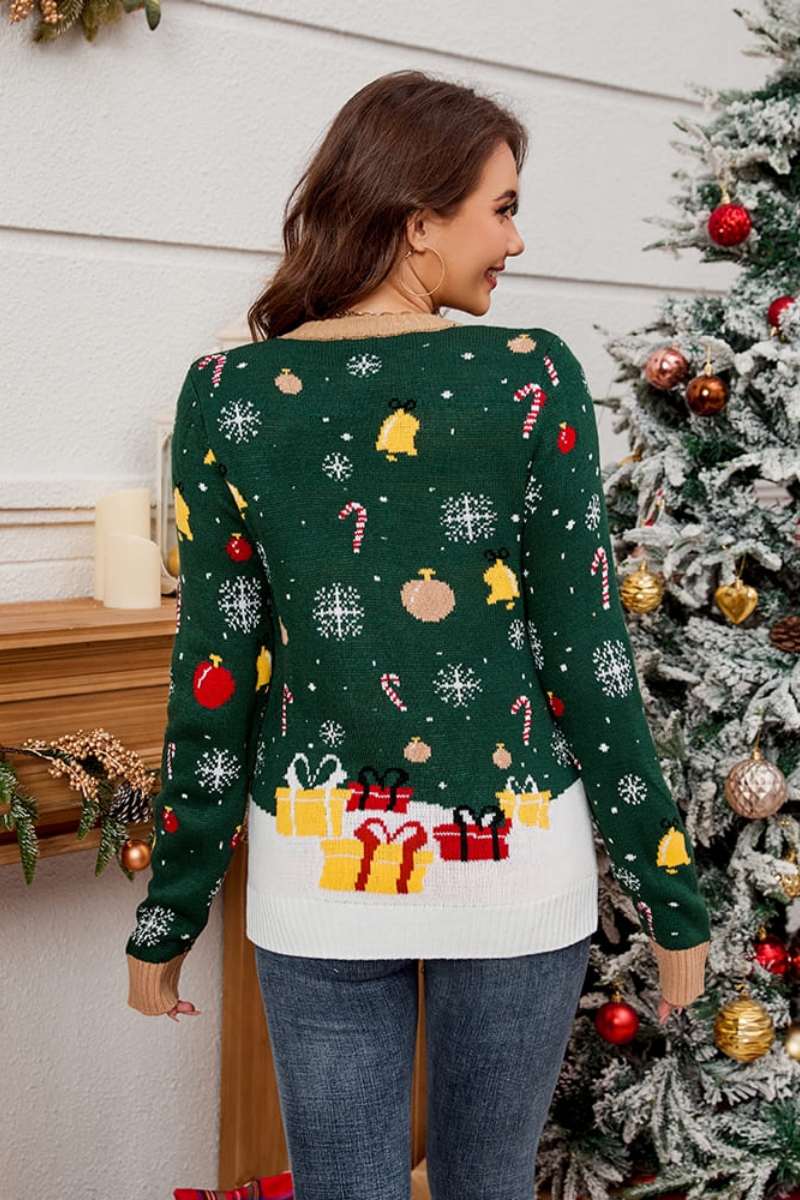 Suéter de punto con cuello redondo de Papá Noel 