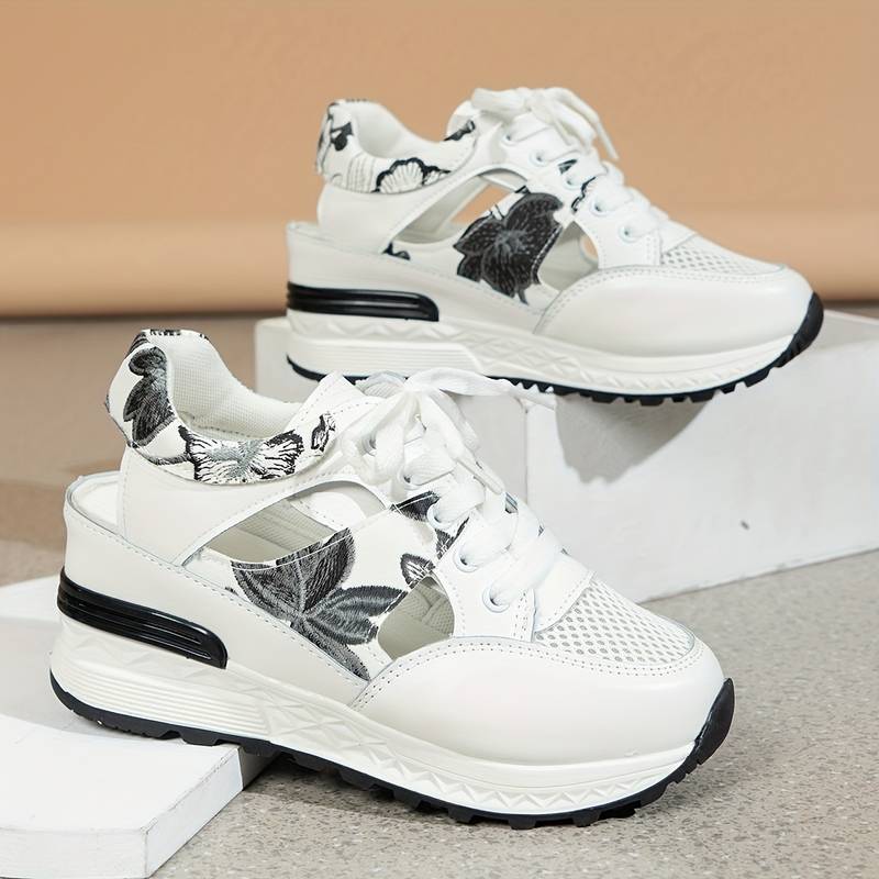 Women’s Stylish Floral Platform Sneakers with Cutout Design | Ideal for All Seasons
