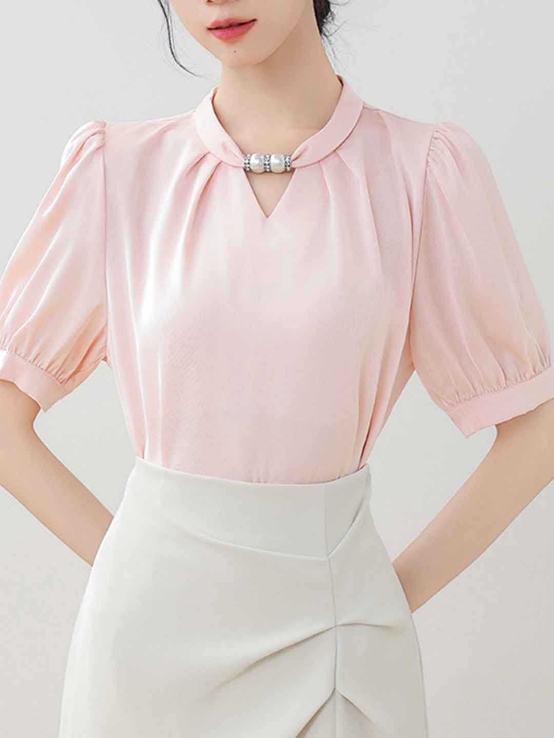 Morgan Classic Crew Neck Beaded Halter Satin Shirt