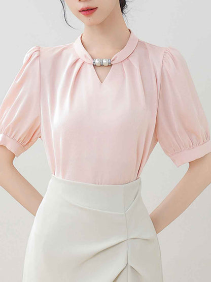 Morgan Classic Crew Neck Beaded Halter Satin Shirt