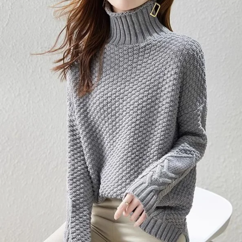 Jersey de cuello alto para mujer con mangas de punto trenzado | Ideal para otoño/invierno