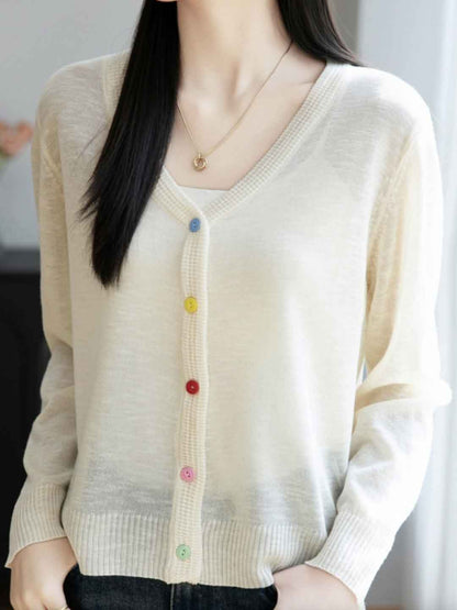Mariah Classic V-Neck Colorful Buttons Knitted Cardigan