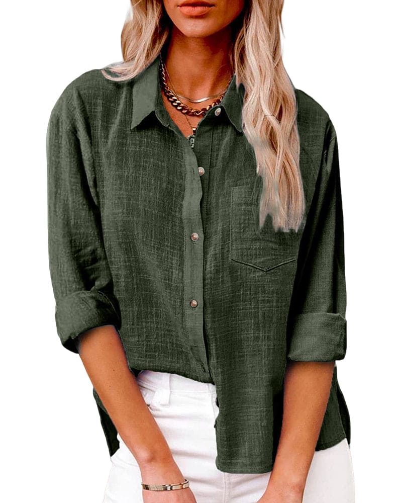 Camisa elegante de lino de manga larga con botones | Ideal para días informales