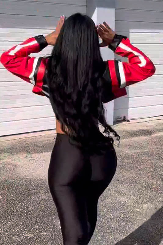 Chaqueta de motociclista de piel sintética bordada