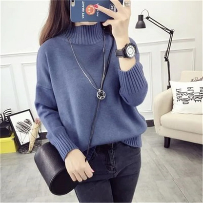 Jersey de cuello alto para mujer con mangas acanaladas | Ideal para otoño/invierno