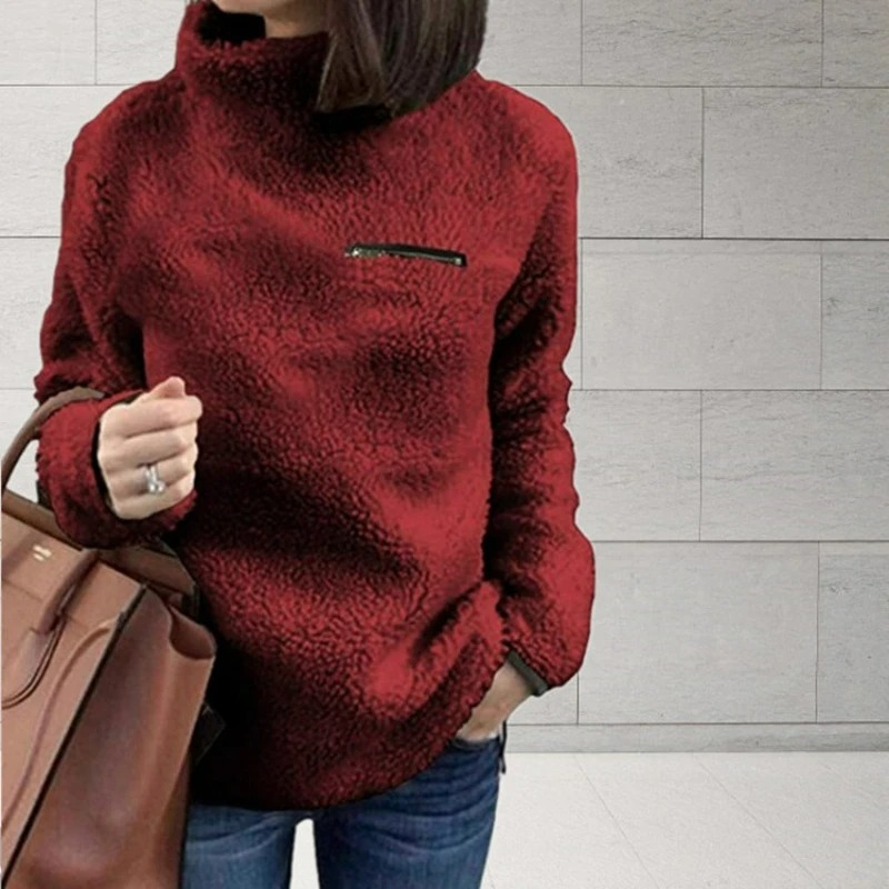 Suéter polar de cuello alto para mujer con bolsillo con cremallera | Ideal para el invierno