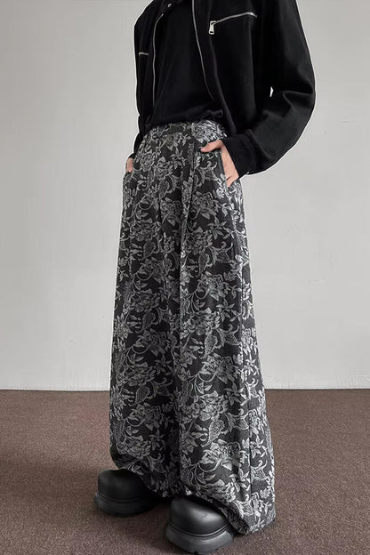 Loose Hip Hop Flowers Pattern Men Pants