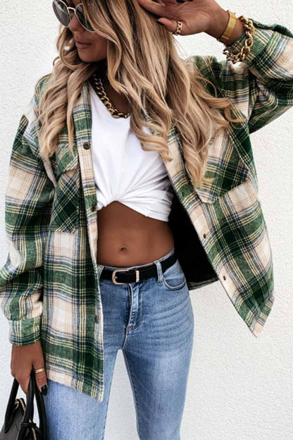 Casual Loose Retro Plaid Stitching Shirt Jacket(3 Colors)
