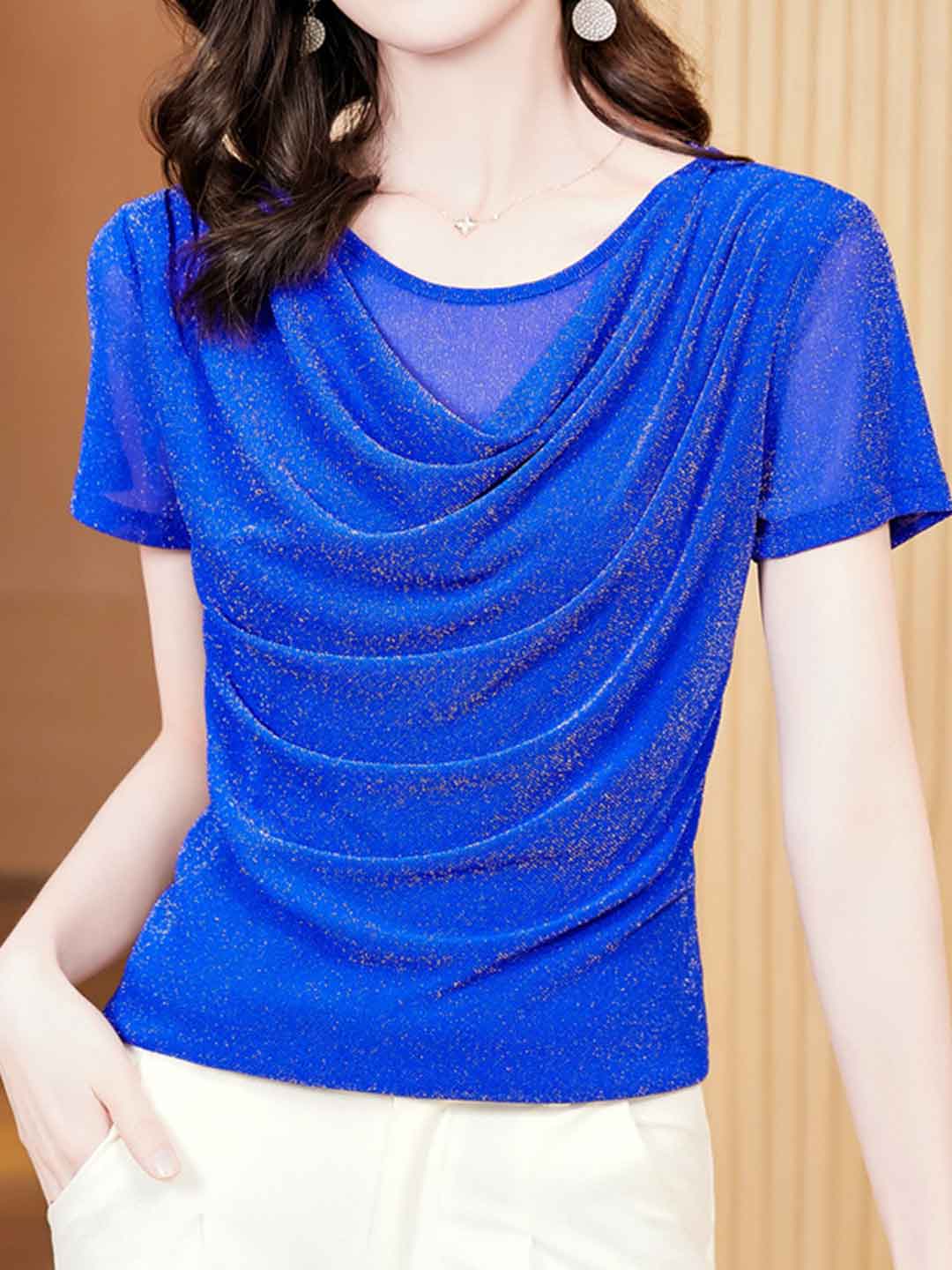 Jocelyn Classic Swing Collar Solid Color Mesh Top