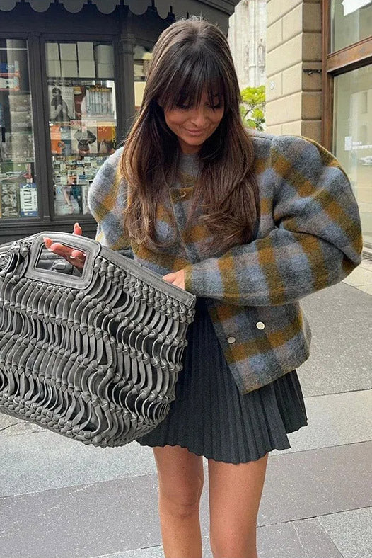 Chaqueta de cuadros con mangas abullonadas