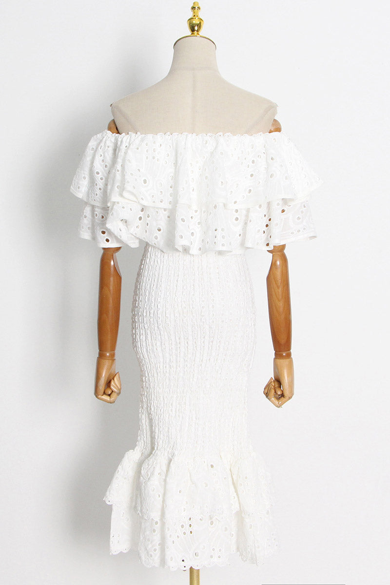 Conjunto de vestido largo con volantes escalonados y encaje bordado Dolly
