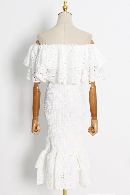 Conjunto de vestido largo con volantes escalonados y encaje bordado Dolly