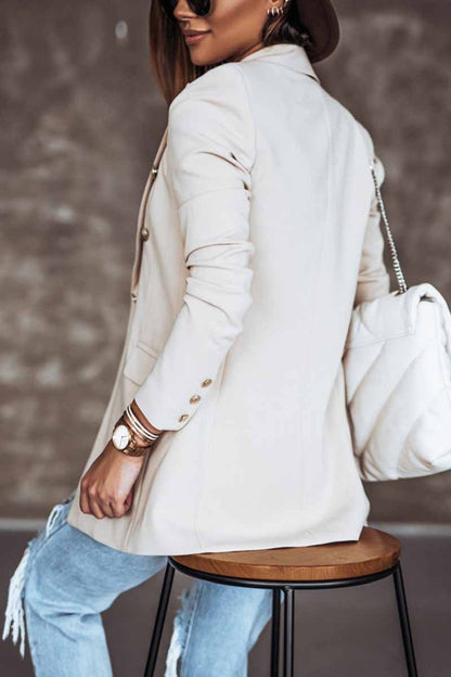 Solid Color Long-Sleeved Double-Breasted Blazer (4 colors)