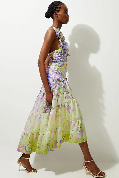 Traje de baño estilo hada con lazo y apliques florales