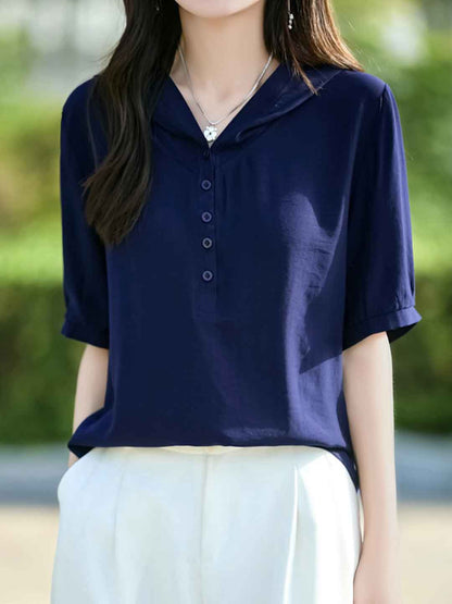 Mya Casual V-neck Solid Color Hooded Shirt