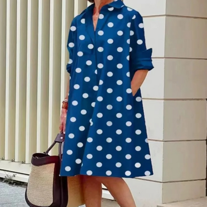 Women's Casual Turn Up Collar Midi Dress with Floral Print | Ideal for Spring/Summer