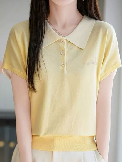 Molly Retro Lapel Contrasted Knitted Top