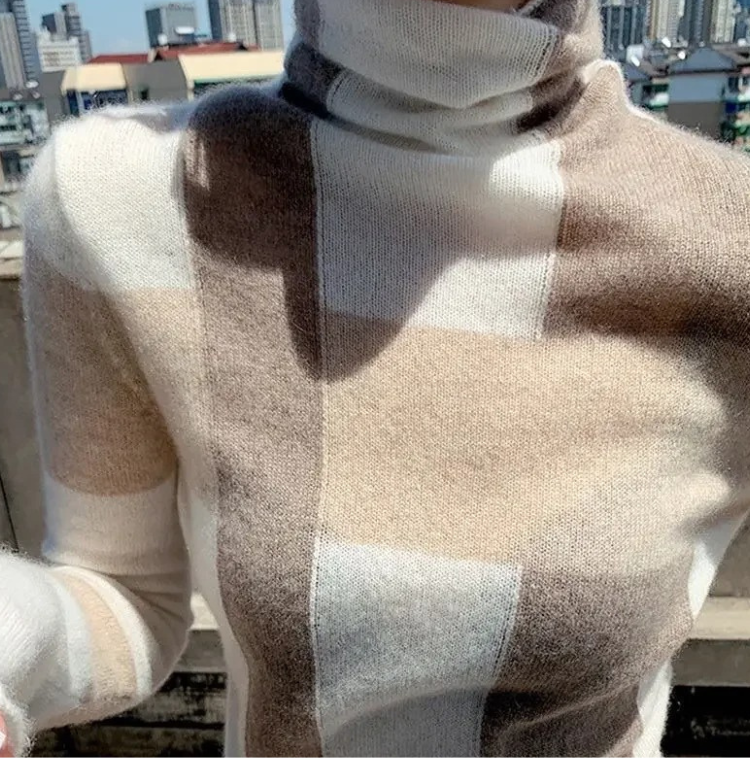 Jersey de punto a cuadros elegante y ajustado para mujer | Ideal para otoño/invierno