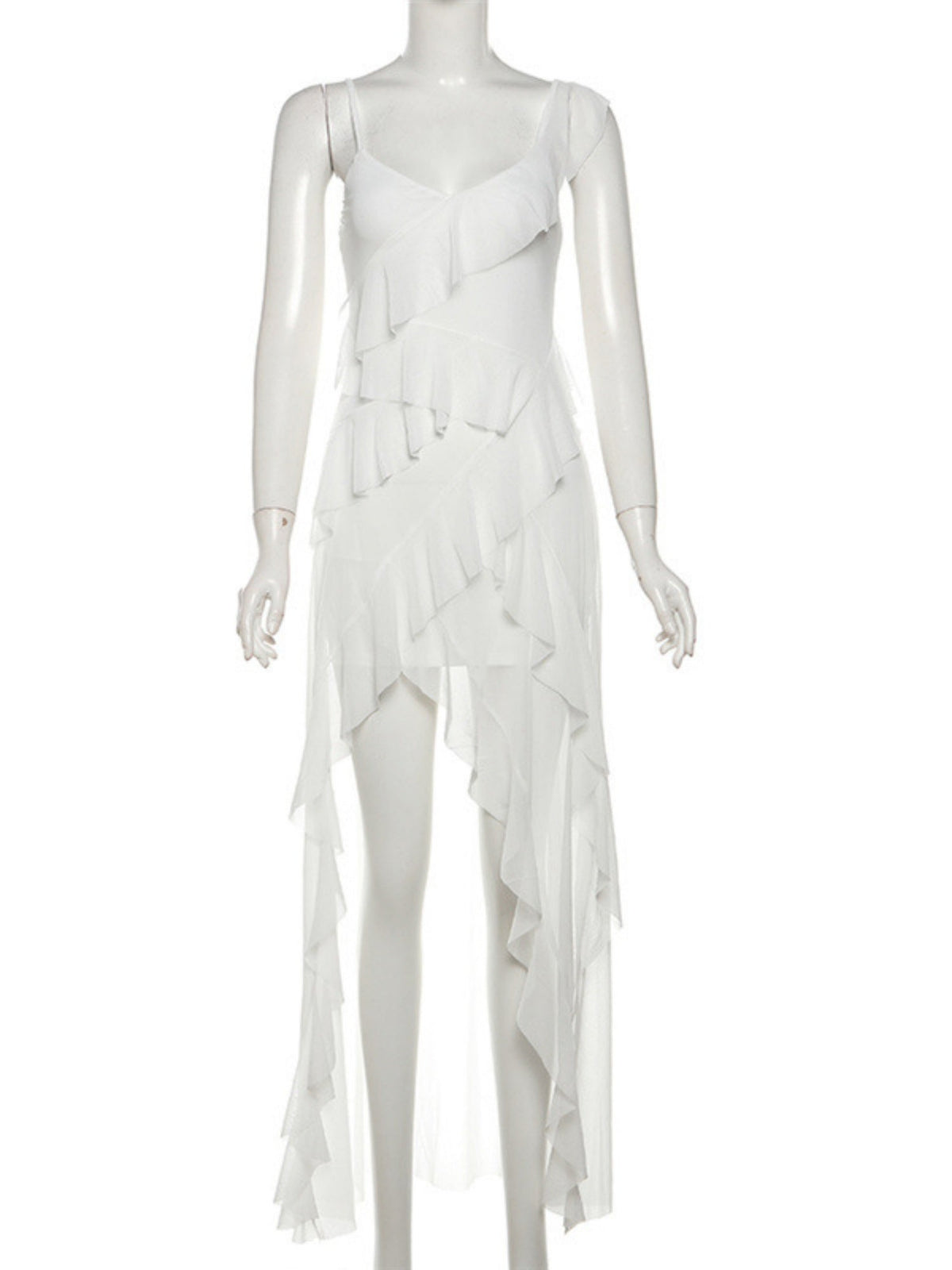 Ruffle Irregular Spaghetti Strap Backless Mini&Short Dresses