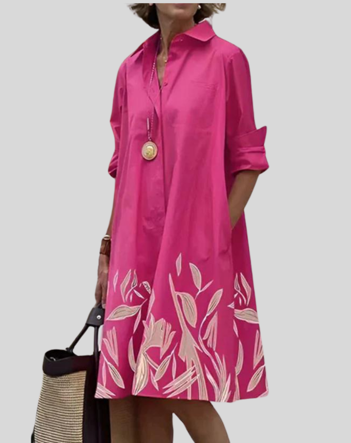 Vestido clásico de mujer con cuello y bolsillo abotonado | Ideal para primavera/verano