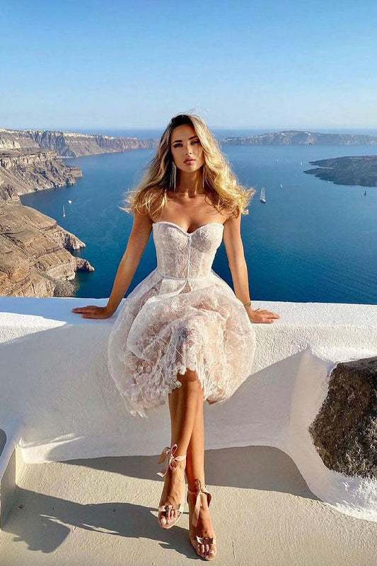 Romantic Summer Strapless Midi Dress