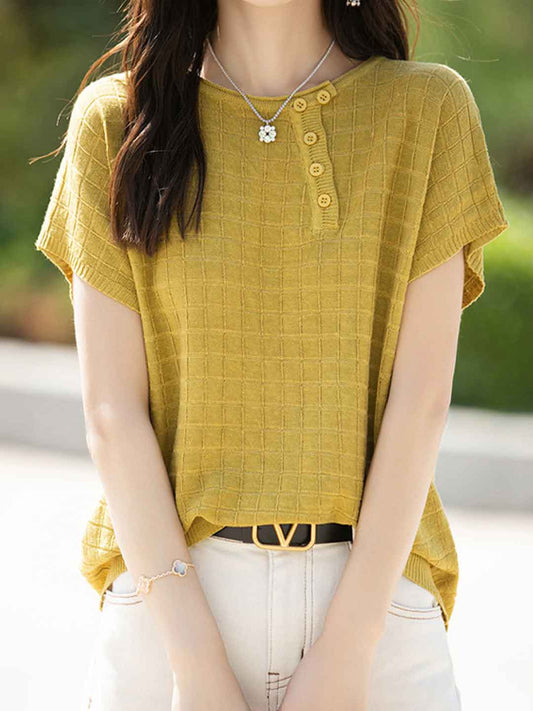 Maya Loose Crew Neck Plaid Knitted Top