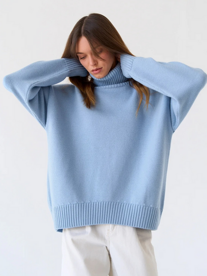 Jersey de punto de cuello alto extragrande para mujer | Ideal para otoño/invierno