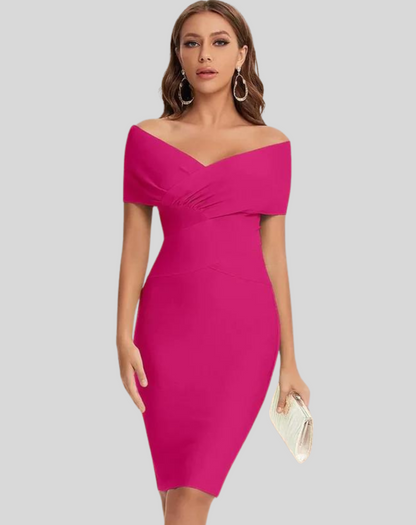 Women's Elegant Solid Color Off-Shoulder Midi Dress | Ideal for Spring/Summer