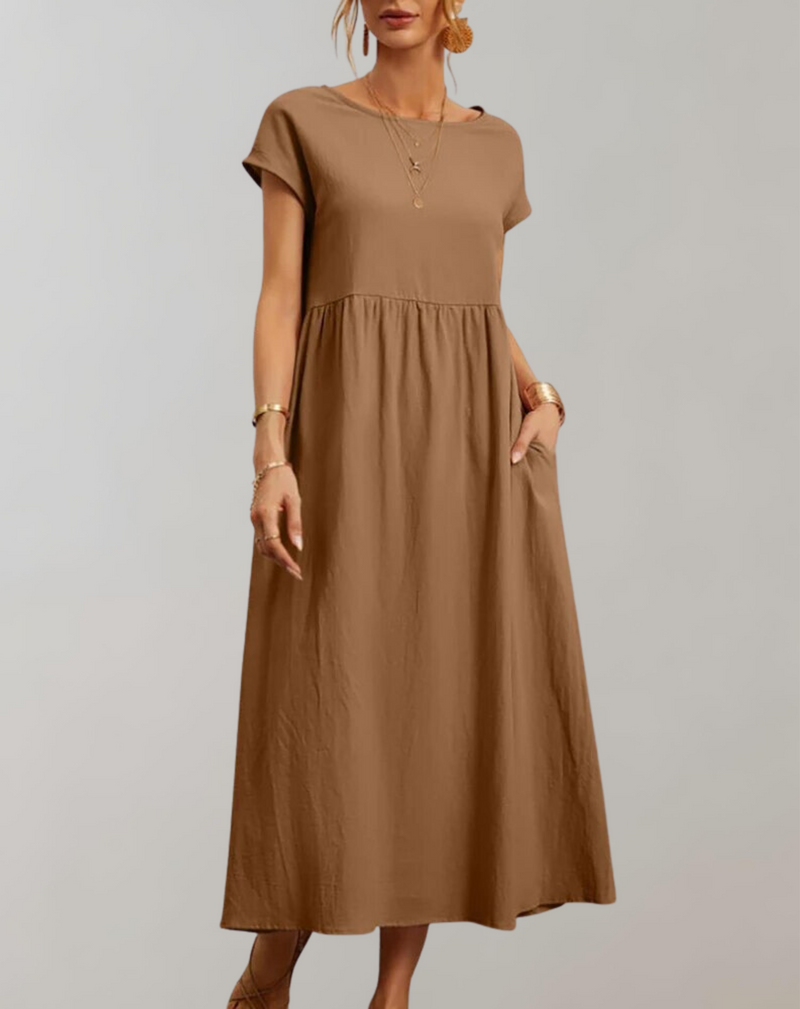 Women’s Easy to Wear Oval Neck Midi Dress with Pocket | Ideal for Spring/Summer