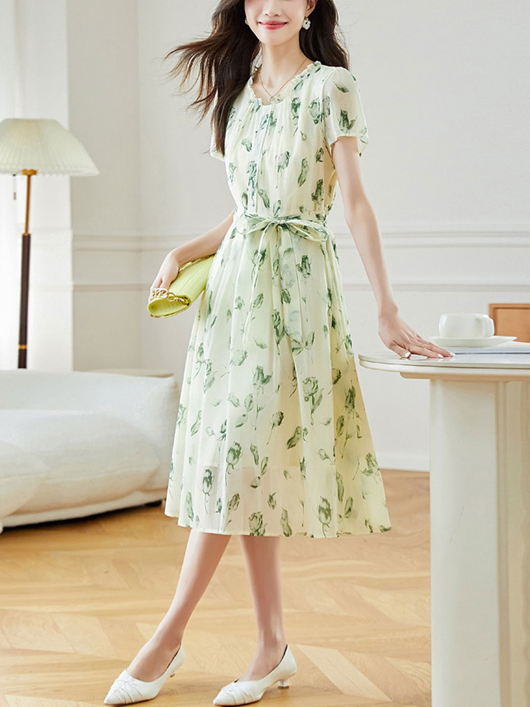 Payton Loose Printed Tie Chiffon Dress