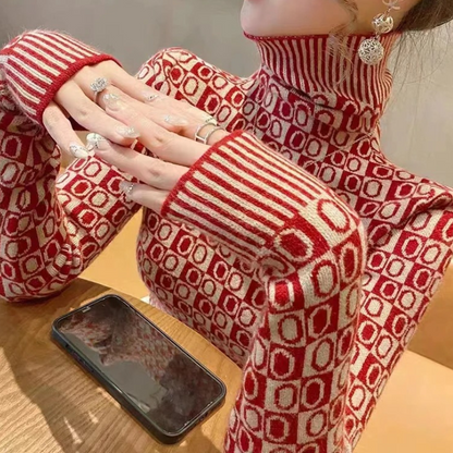 Jersey de cuello alto de jacquard, elegante y ajustado para mujer | Ideal para otoño/invierno