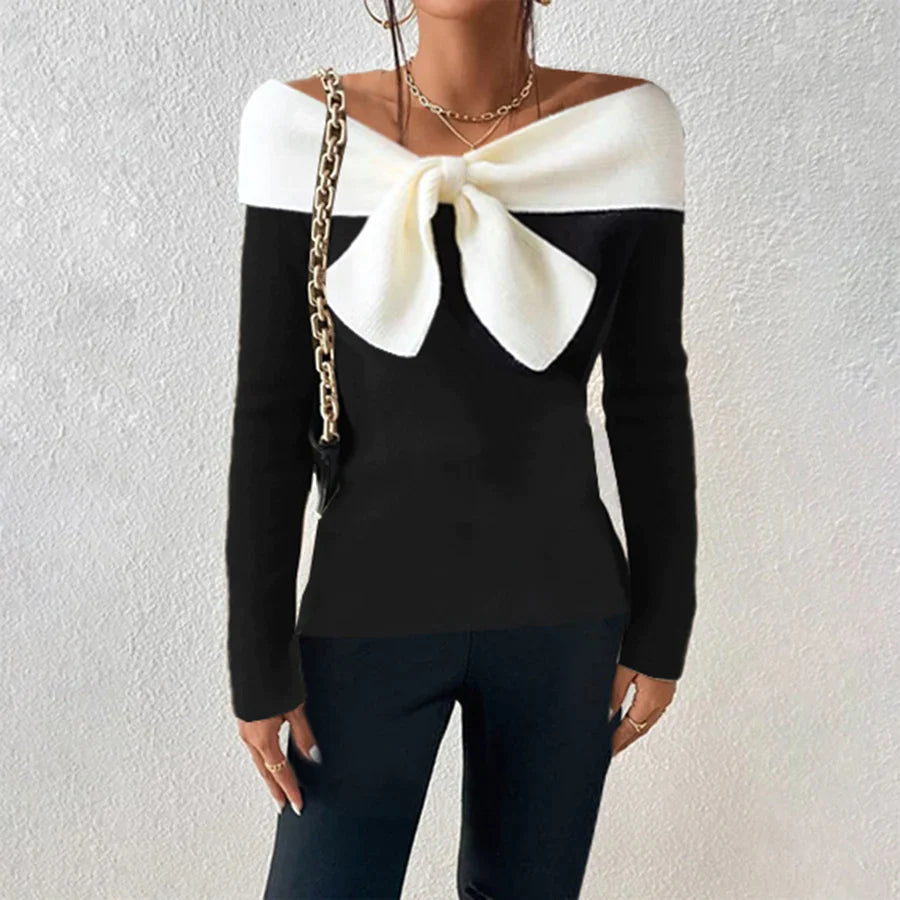 Jersey negro elegante con hombros descubiertos para mujer | Ideal para otoño/invierno