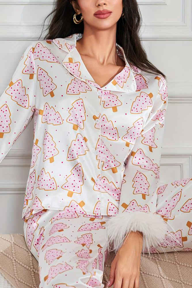 Conjunto de pijama con corona navideña y plumas de avestruz
