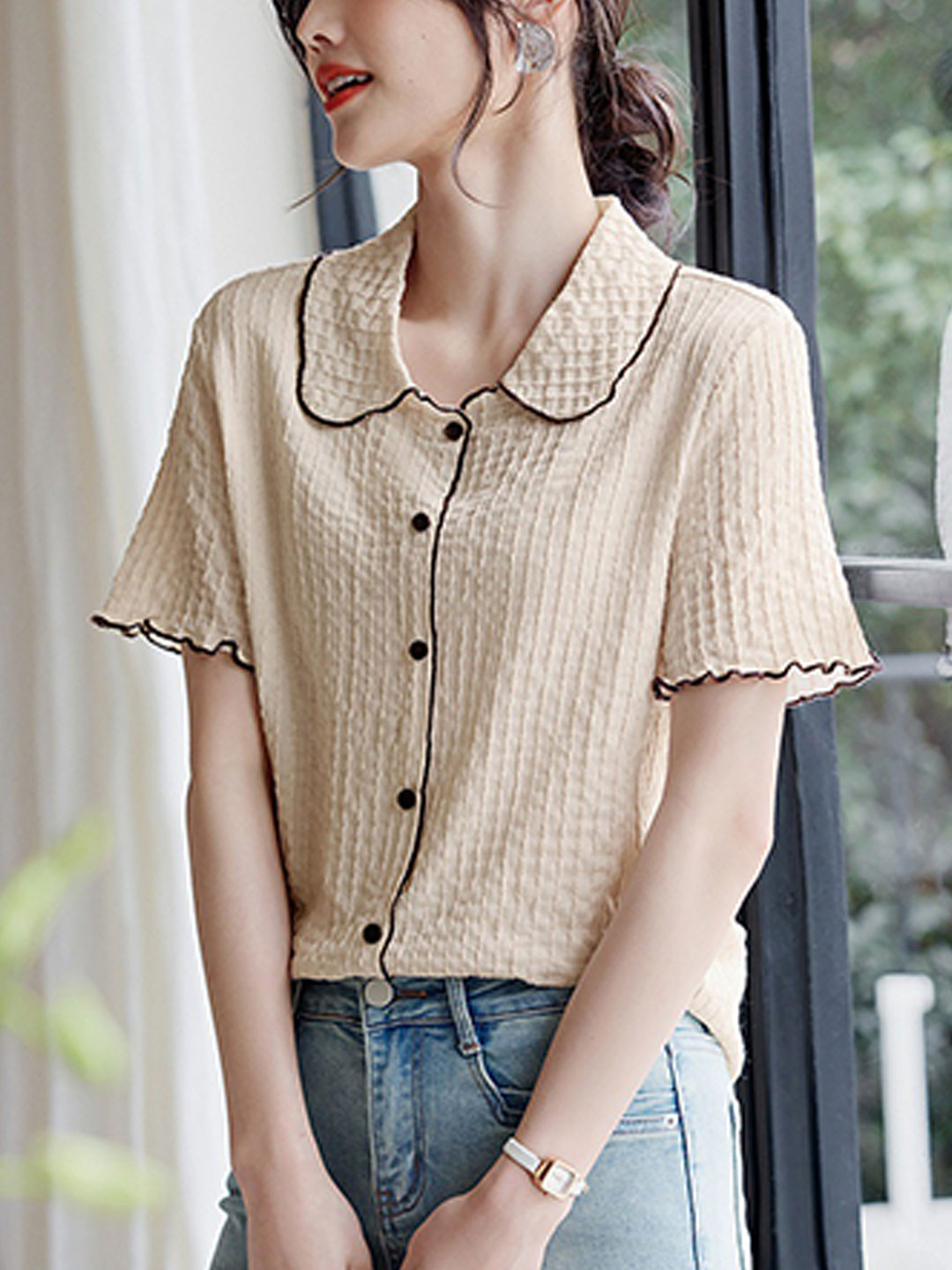 Olivia Casual Lapel Textured Top