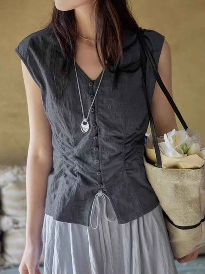 Sophie Slim V-Neck Solid Color Waisted Shirt