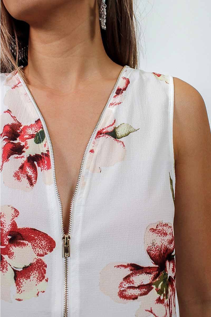 Summer Fashion Zipper Design Floral Tank Top