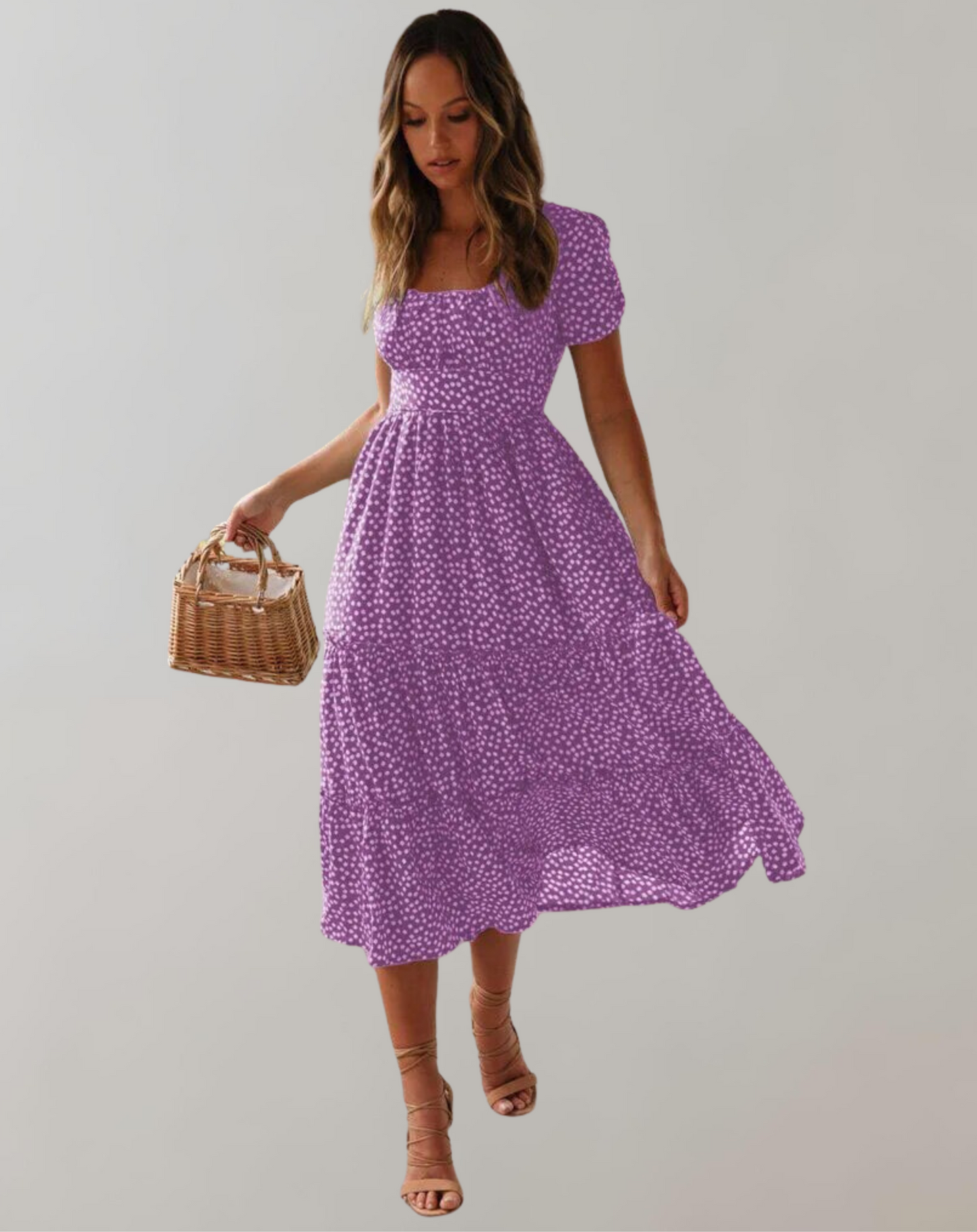 Vestido clásico de verano para mujer con escote cuadrado y estampado floral | Ideal para primavera/verano