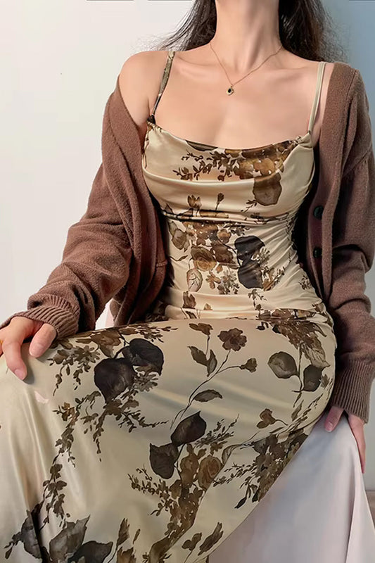 Floral Pattern Spaghetti Strap Bodycon Dress