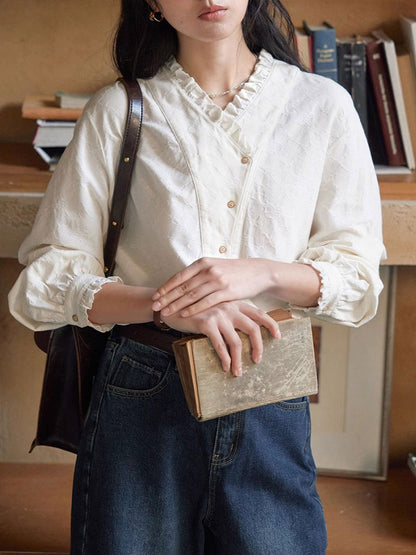 Madison Vintage V-Neck Ruffle Plaid Shirt