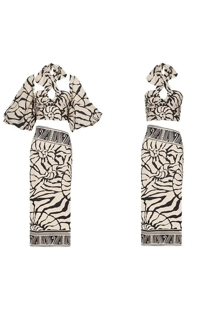 Conjunto de traje de baño con cuello halter y mangas desmontables