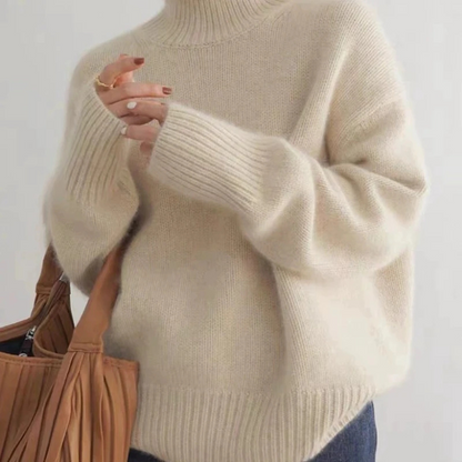 Jersey de punto de cuello alto de corte holgado para mujer | Ideal para otoño/invierno