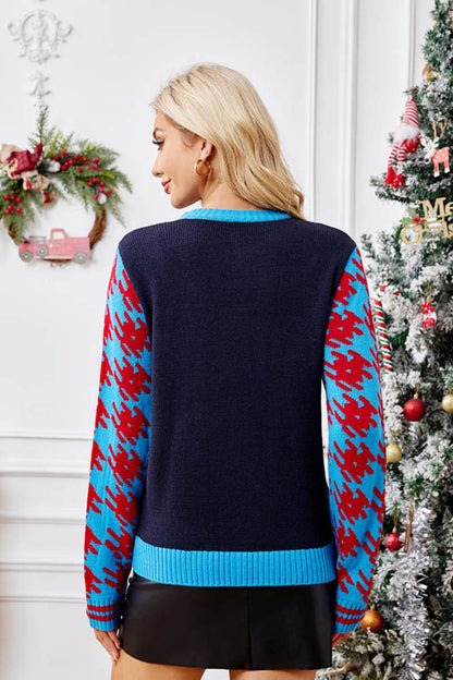 Suéter de punto bordado con calcetines navideños casuales 
