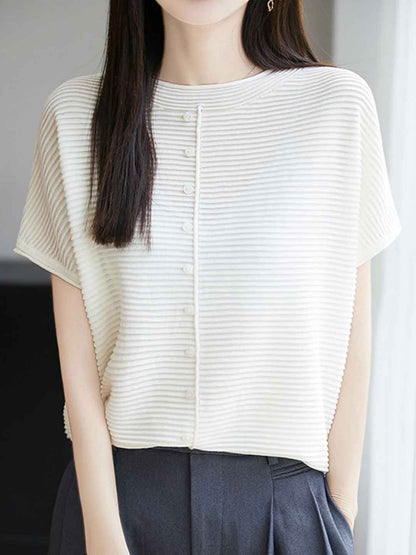 Khloe Classic Crew Neck Striped Solid Color Knitted Top