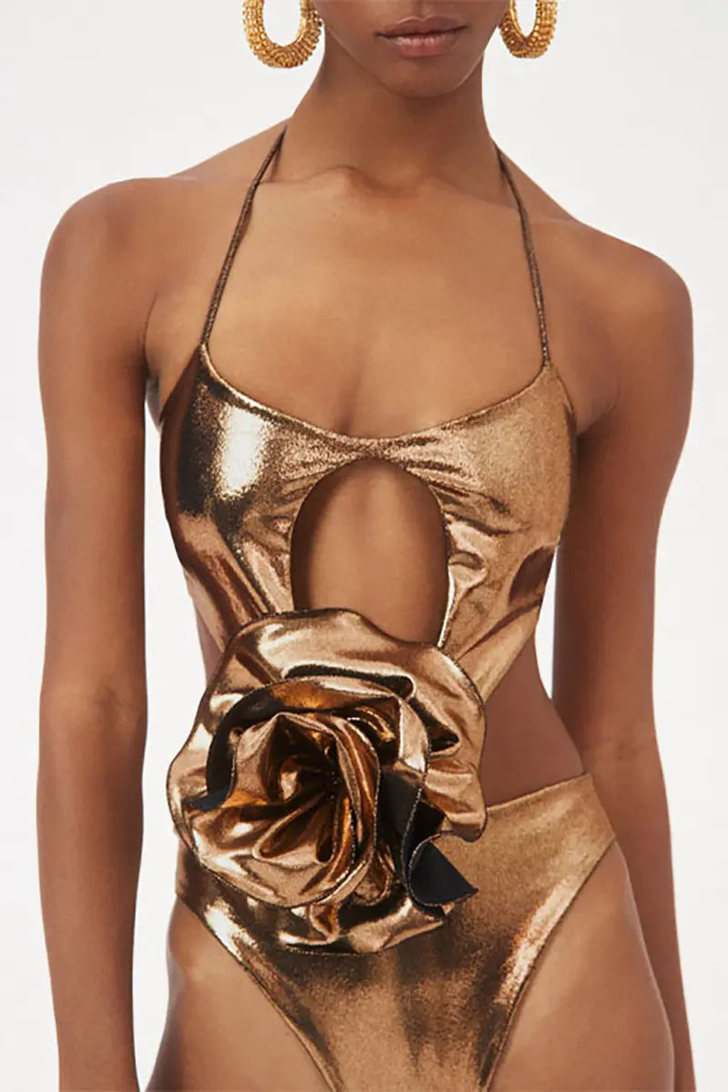 Conjunto de traje de baño con recorte floral