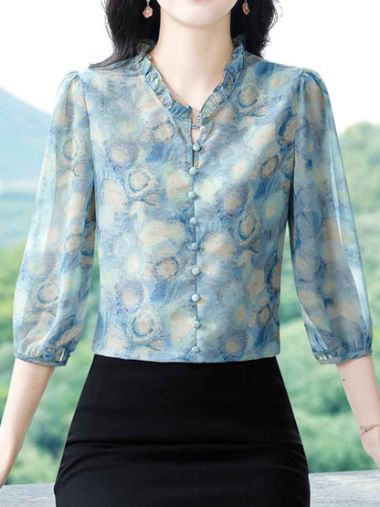 Sophie Casual Auricular Floral Chiffon Top