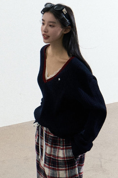Navy V-Neck Knit Cardigan